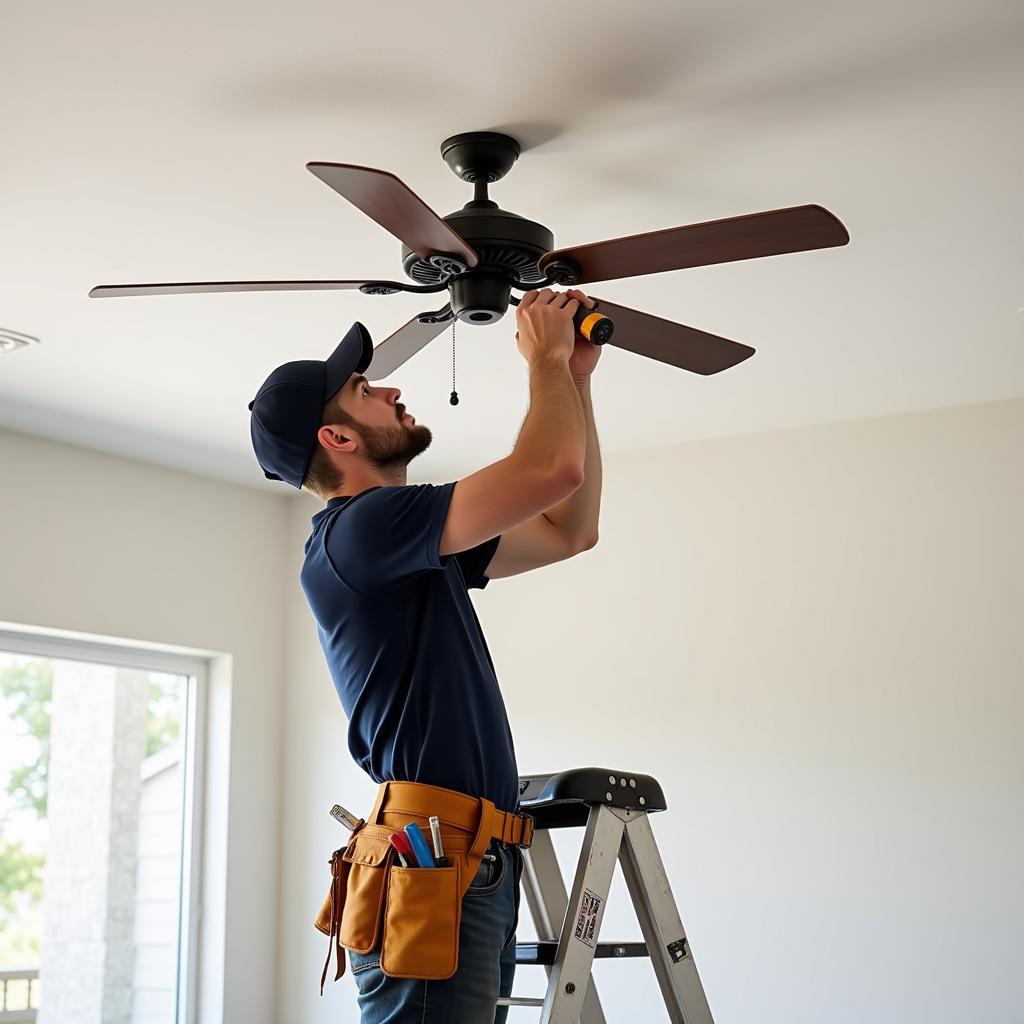 Electrician installing a ceiling fan in Gilbert