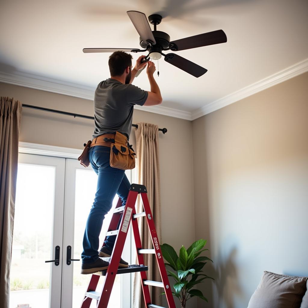 Electrician Installing a Ceiling Fan