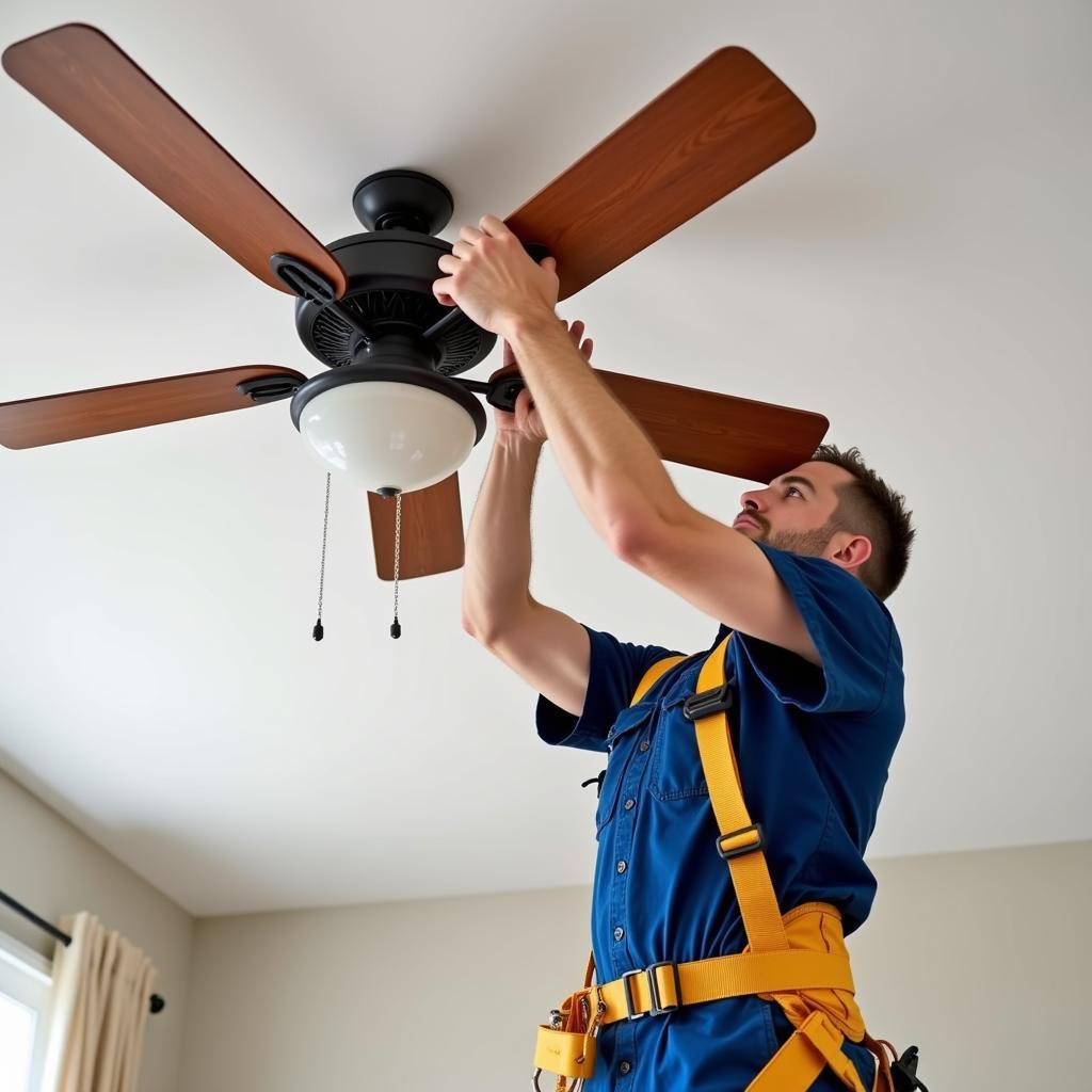 Electrician Repairing Ceiling Fan