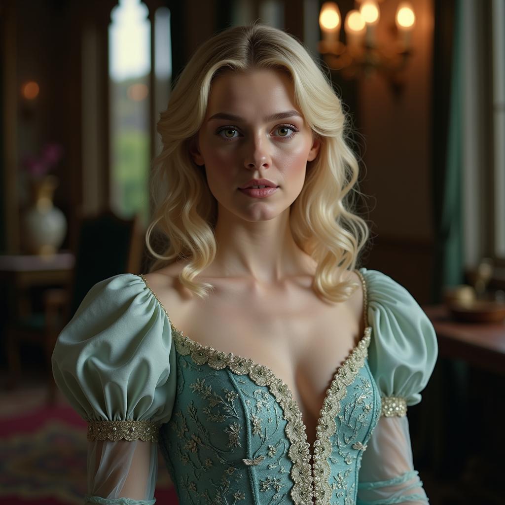 Elle Fanning as Aurora in her coronation gown