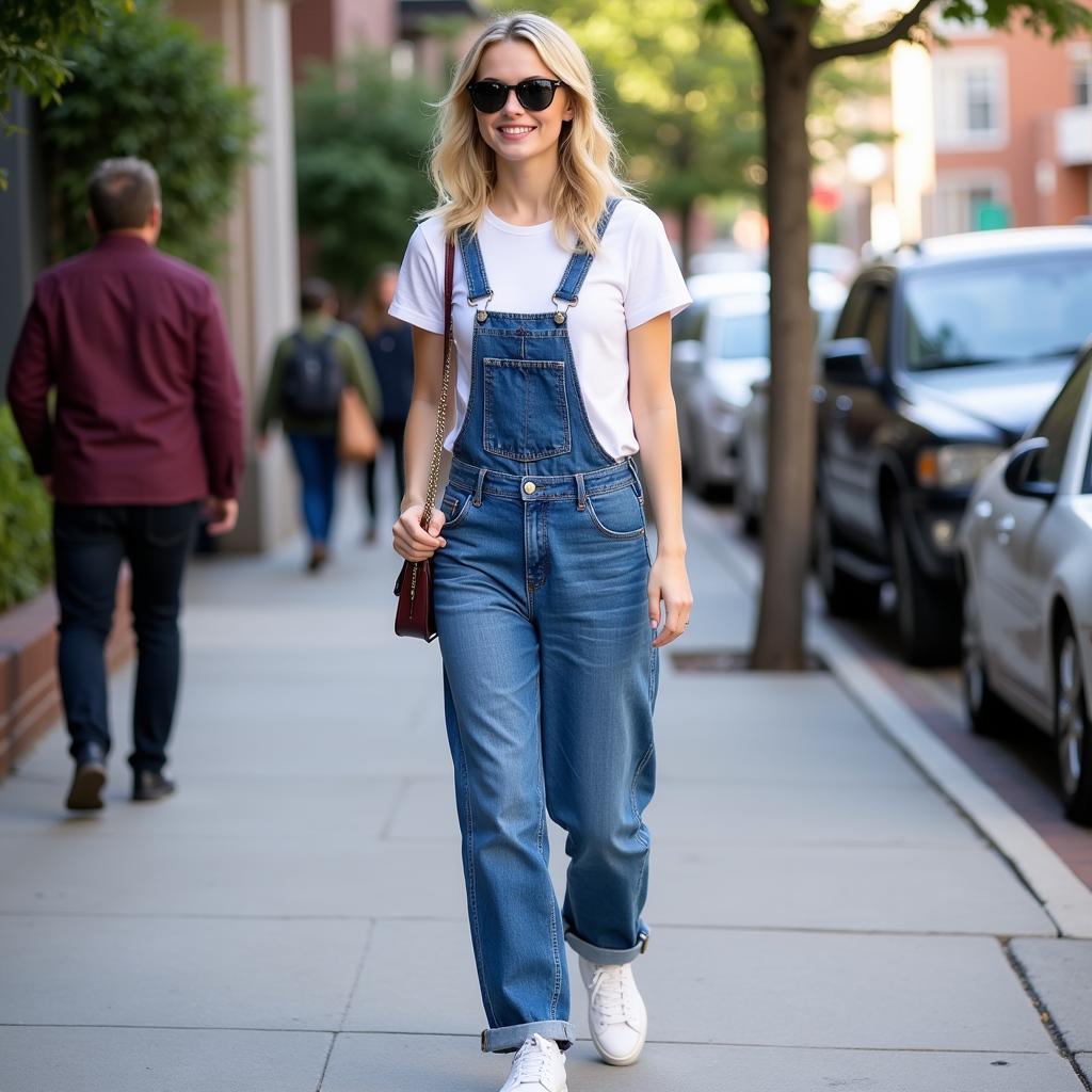 Elle Fanning in dungarees