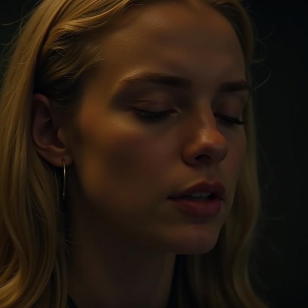 Elle Fanning with eyes closed during an acting scene