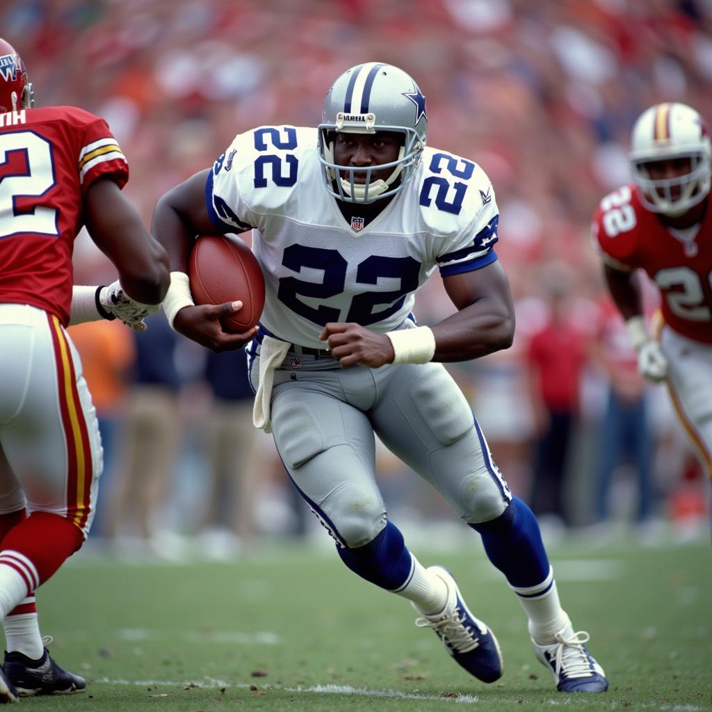 Emmitt Smith rushing for the Dallas Cowboys