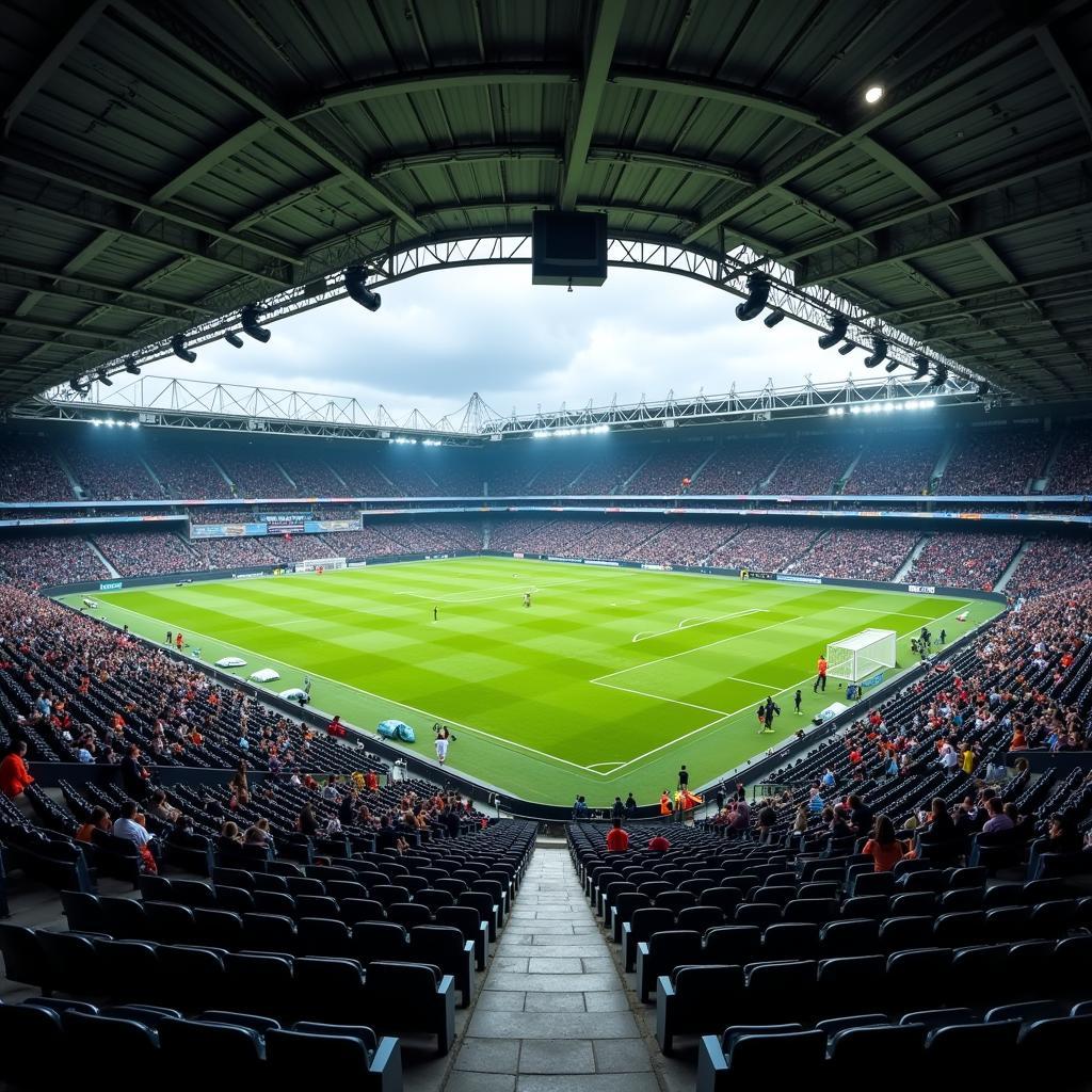 Empty Stadium During a Football Match