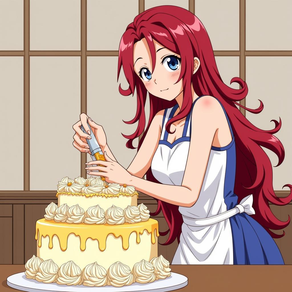 Erza Scarlet Creating an Elaborate Cake