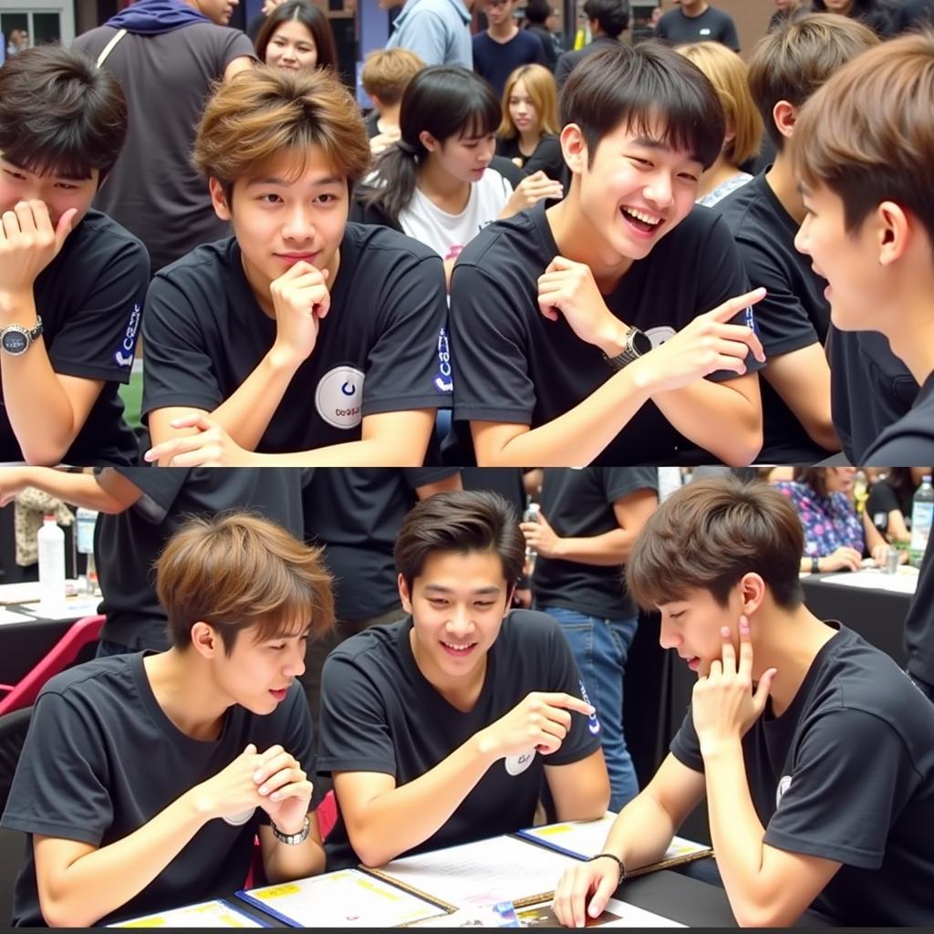 EXO members playing games during fan meeting in 2017