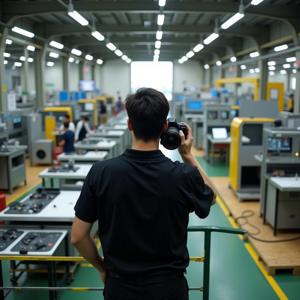 Factory enthusiast observing a production line