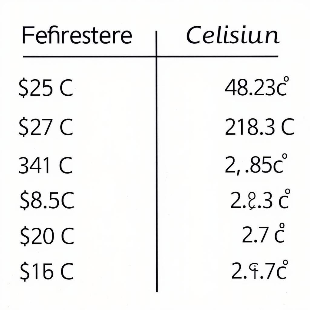 Fahrenheit to Celsius Conversion Chart