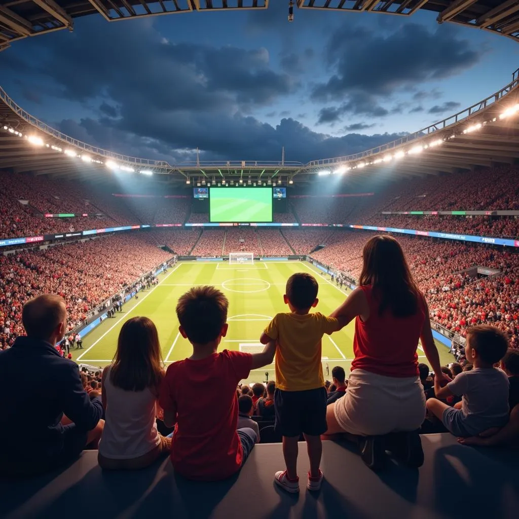 Family enjoying a live sporting event together