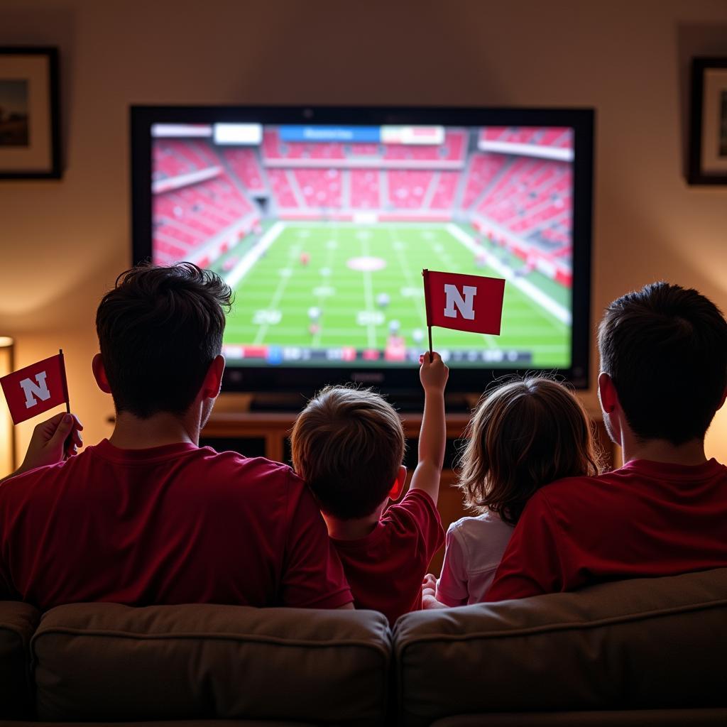 Family watching a Nebraska game together