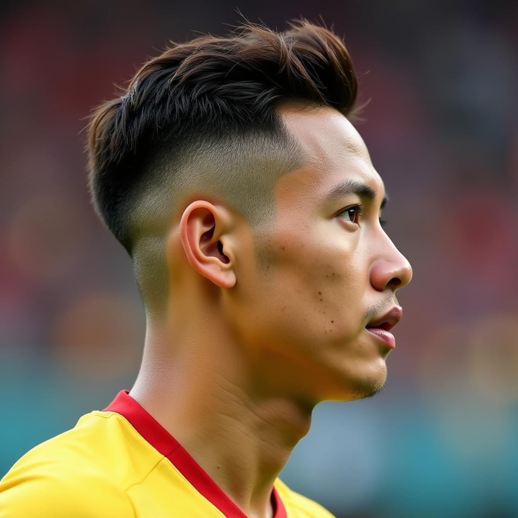 A famous Vietnamese footballer sporting a trendy hairstyle