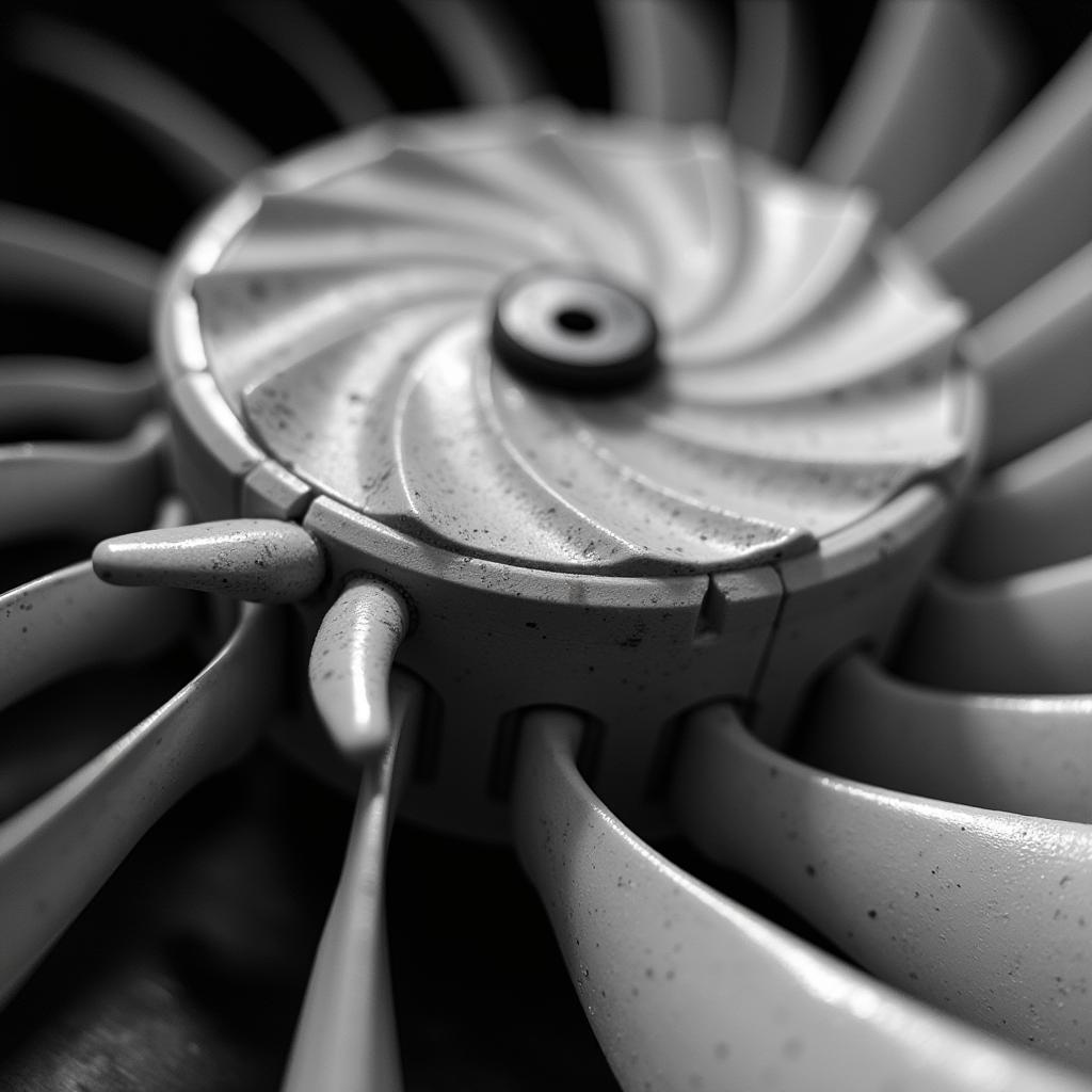 Extreme close-up of the fan aigo black and white blades