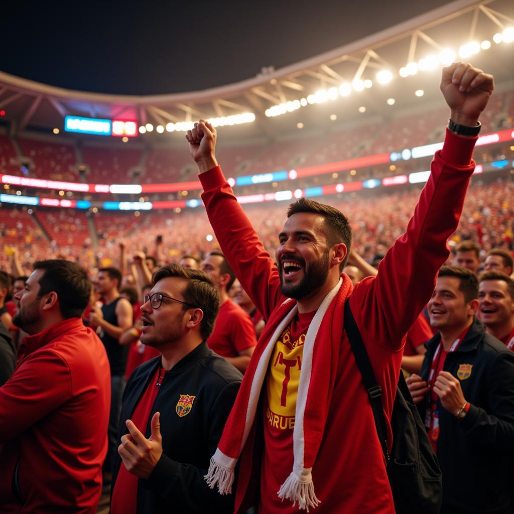 Fans celebrating their victory in the fan army face-off