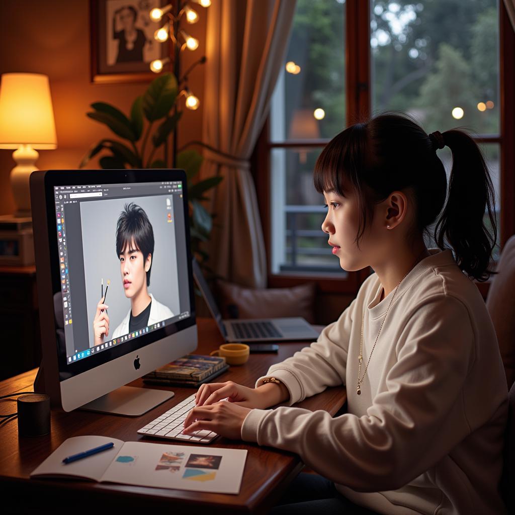 Vietnamese fan creating digital artwork dedicated to their idol