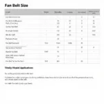 Example of a fan belt size chart