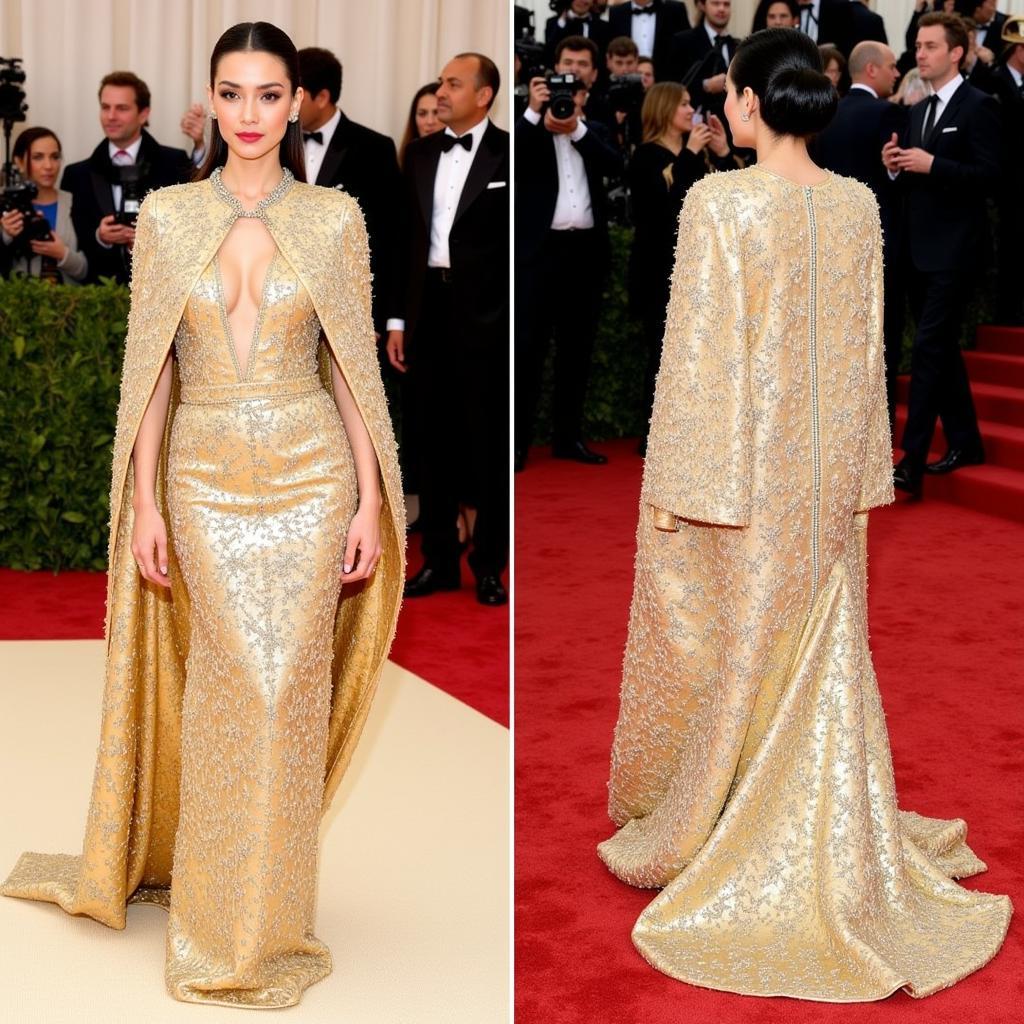 Fan Bing Bing at the 2015 Met Gala in a gold cape dress