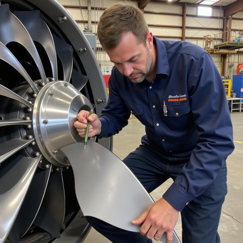 Technician Inspecting Fan Blade V2500