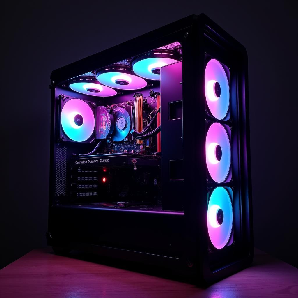 A complete PC build showcasing the visual impact of a fan case 1st player led RGB.