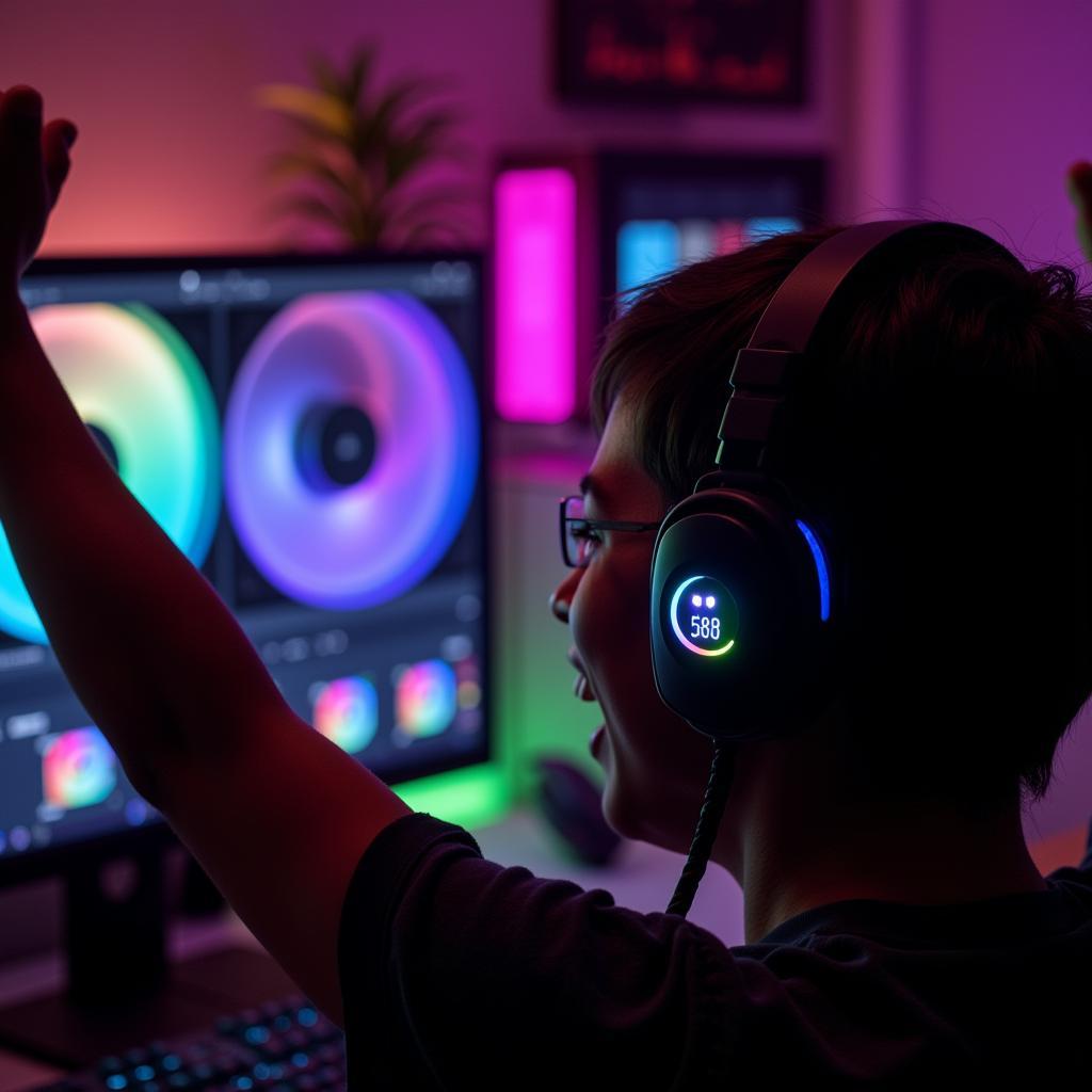 Fan Celebrating Victory with RGB Setup