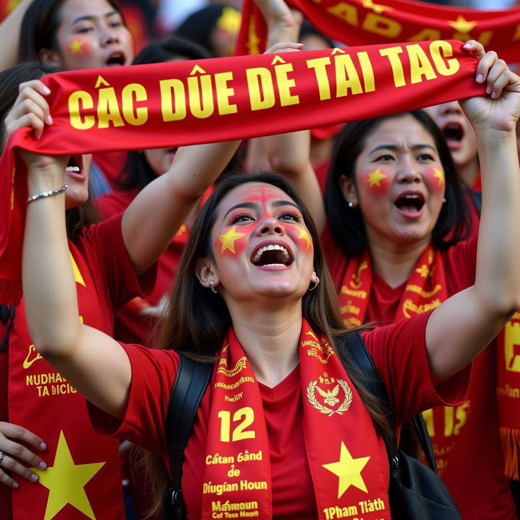 Vietnamese football fans displaying banners and chanting