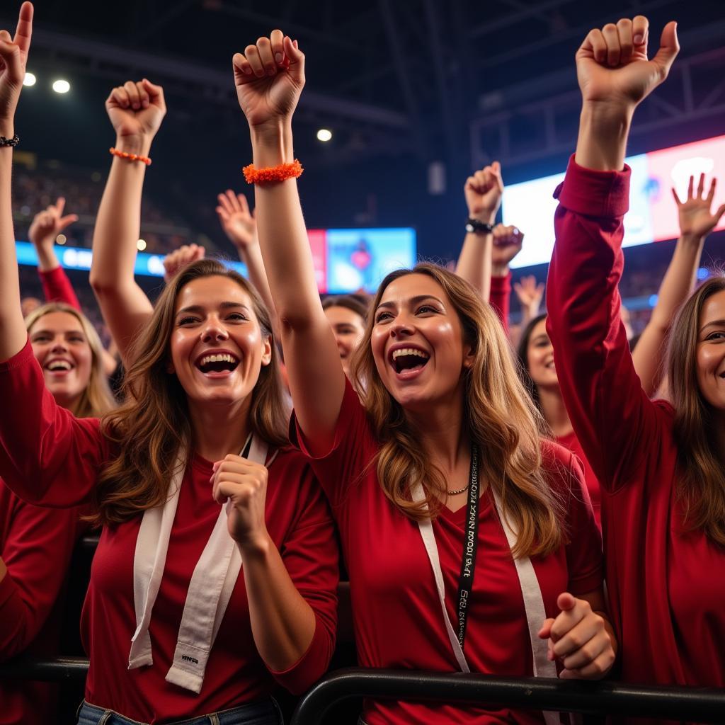 Fans cheering at a fan club event