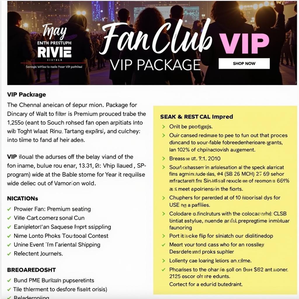 Example of a Fan Club VIP Package