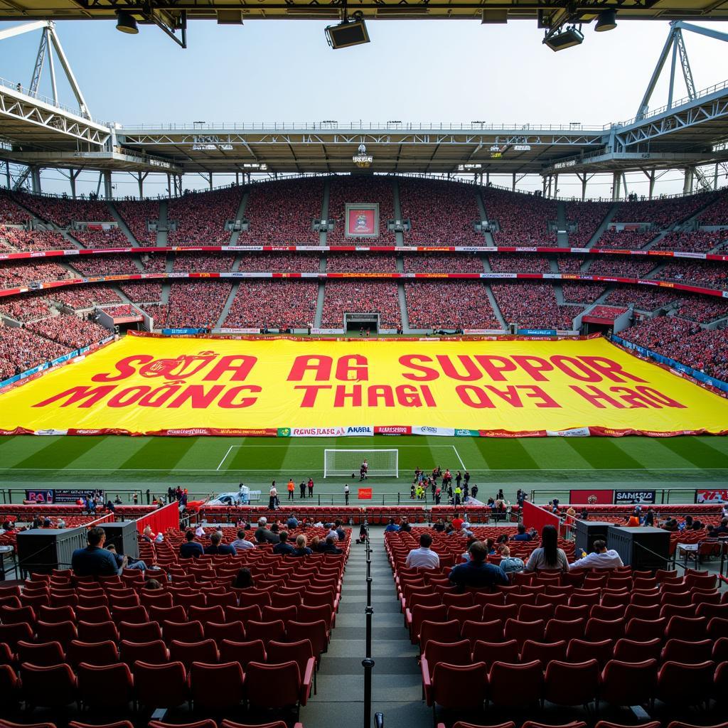 Fan Cuong Thai Hoa holding up a large banner