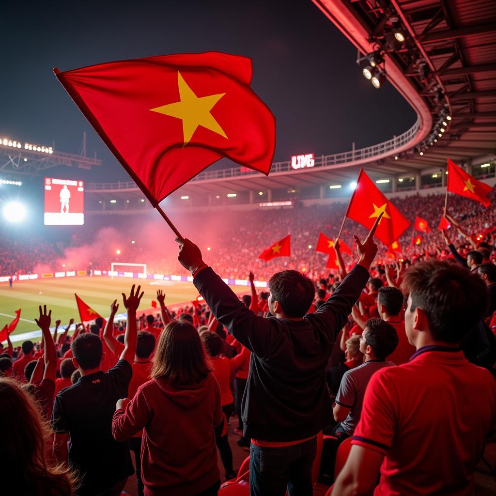 Fan Cuong Thai Hoa chanting and waving flags