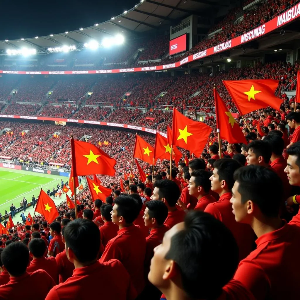 Vietnamese football fans cheering at a stadium