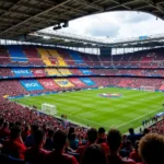 Fans Holding Up a Fan Display in a Football Stadium