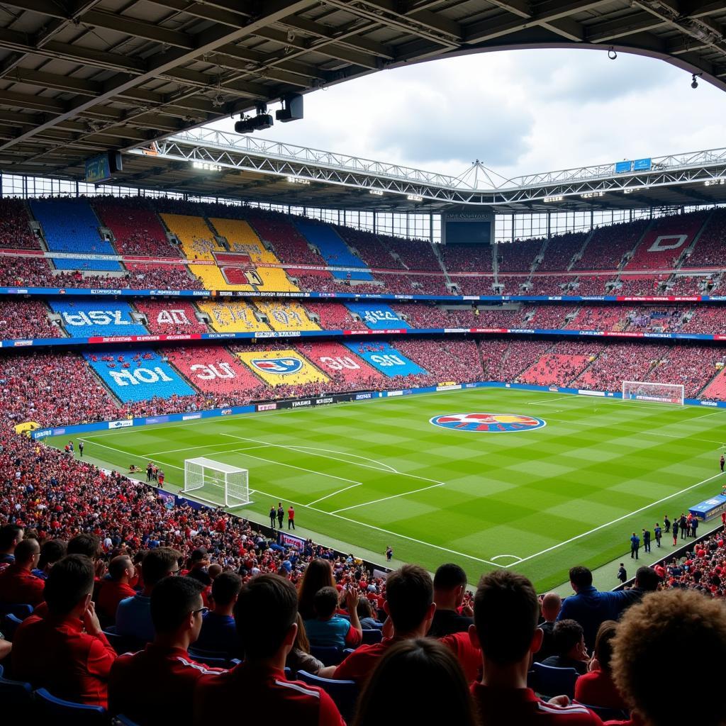 Fans Holding Up a Fan Display in a Football Stadium