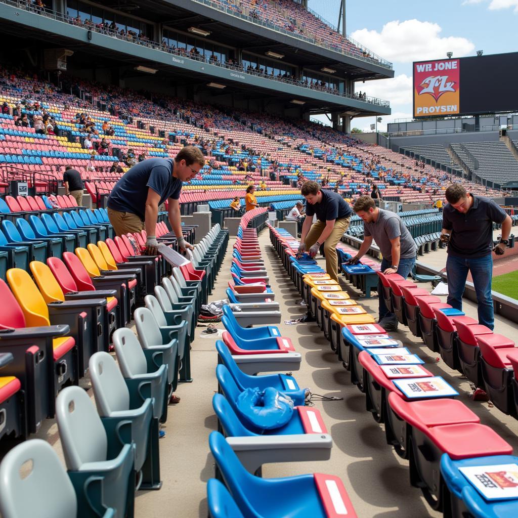 Volunteers Preparing a Large-Scale Fan Display