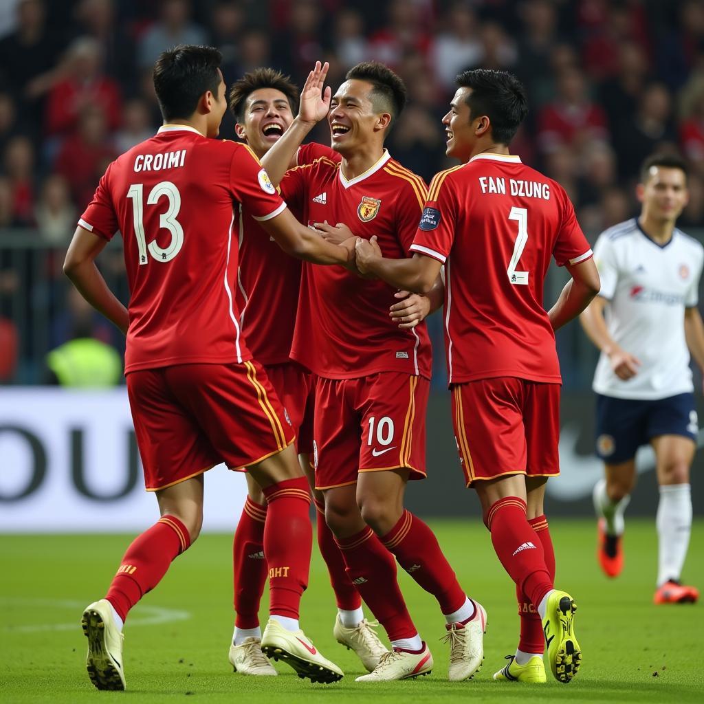 Fan Dzung FTU celebrates scoring a goal