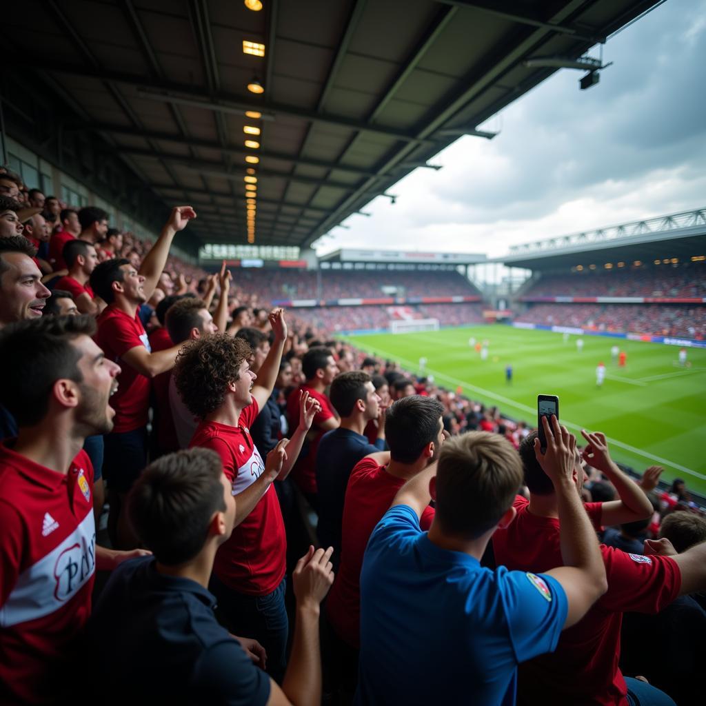 Jubilant fans celebrating a goal