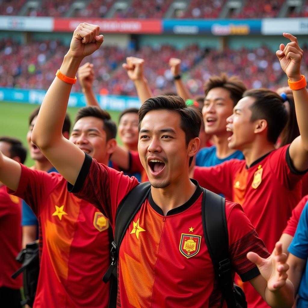 Vietnamese football fans cheering