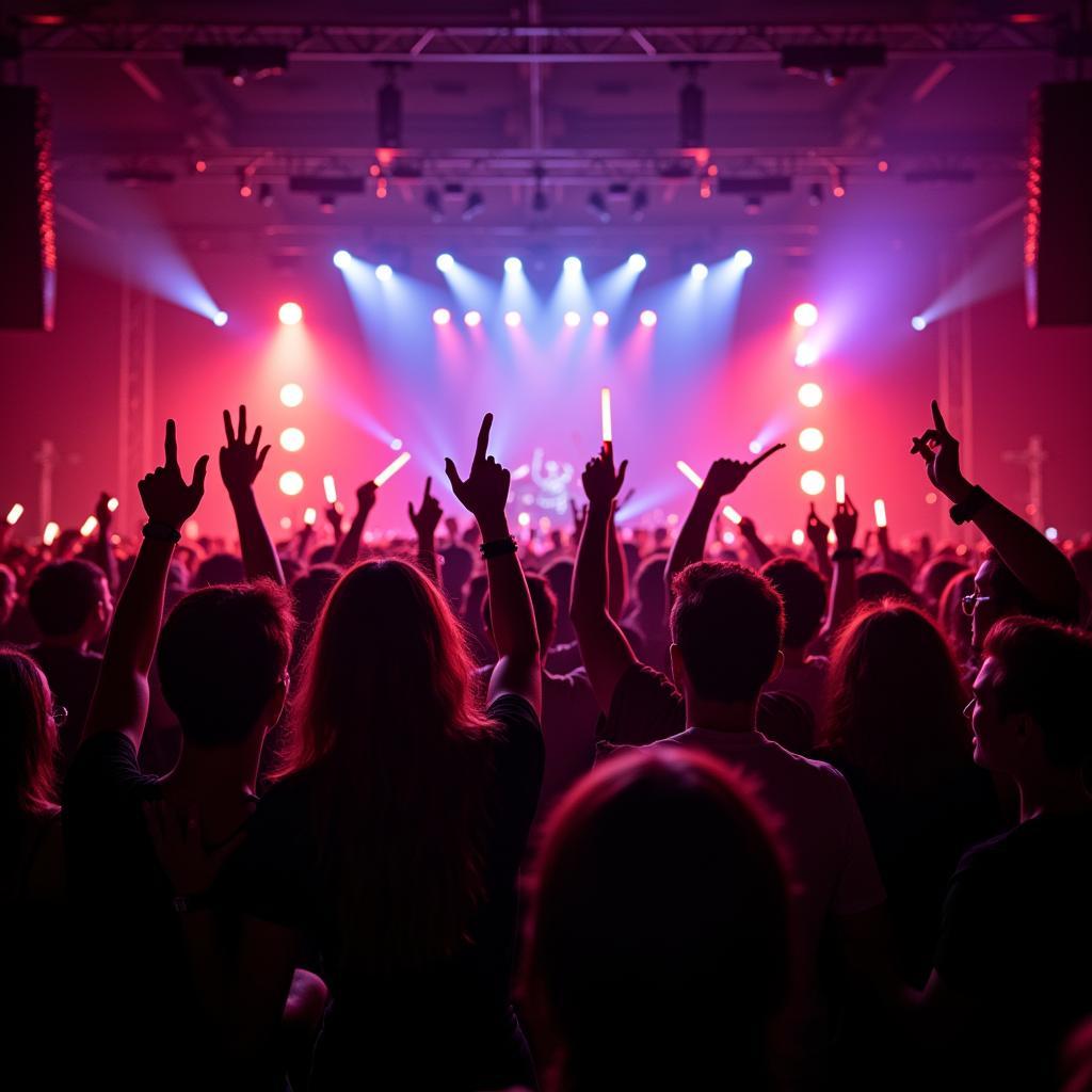 Fans cheering enthusiastically at a concert