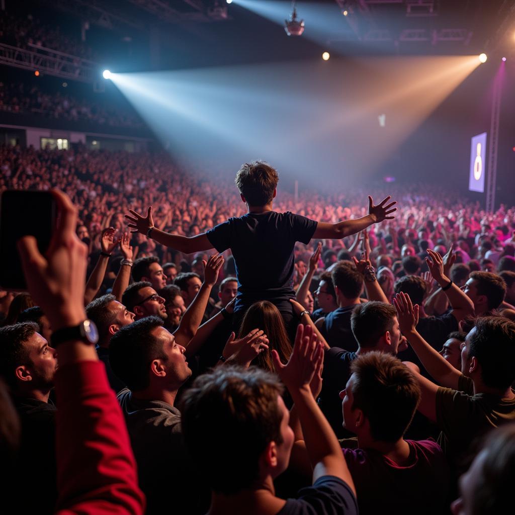 Fans interacting with a performer at an event