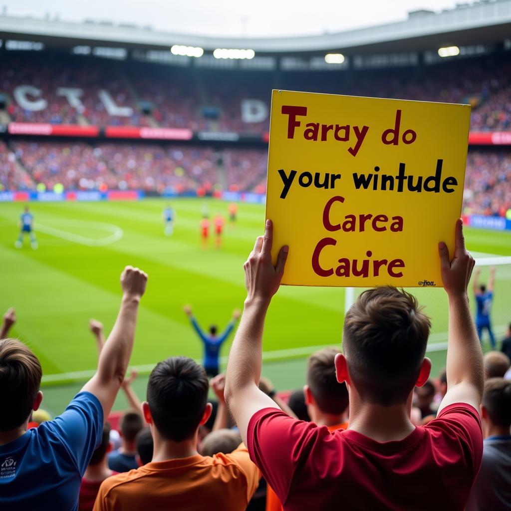 Fan Holding Sign at Football Stadium