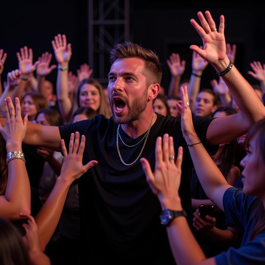 Fan host engaging with audience