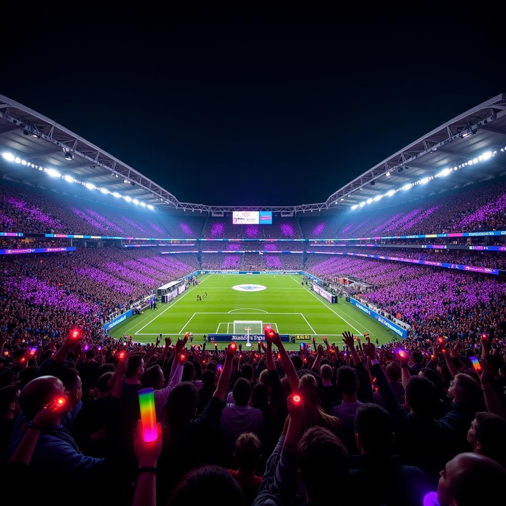 Fans holding up Fan Keepro Rainbow LEDs in a stadium