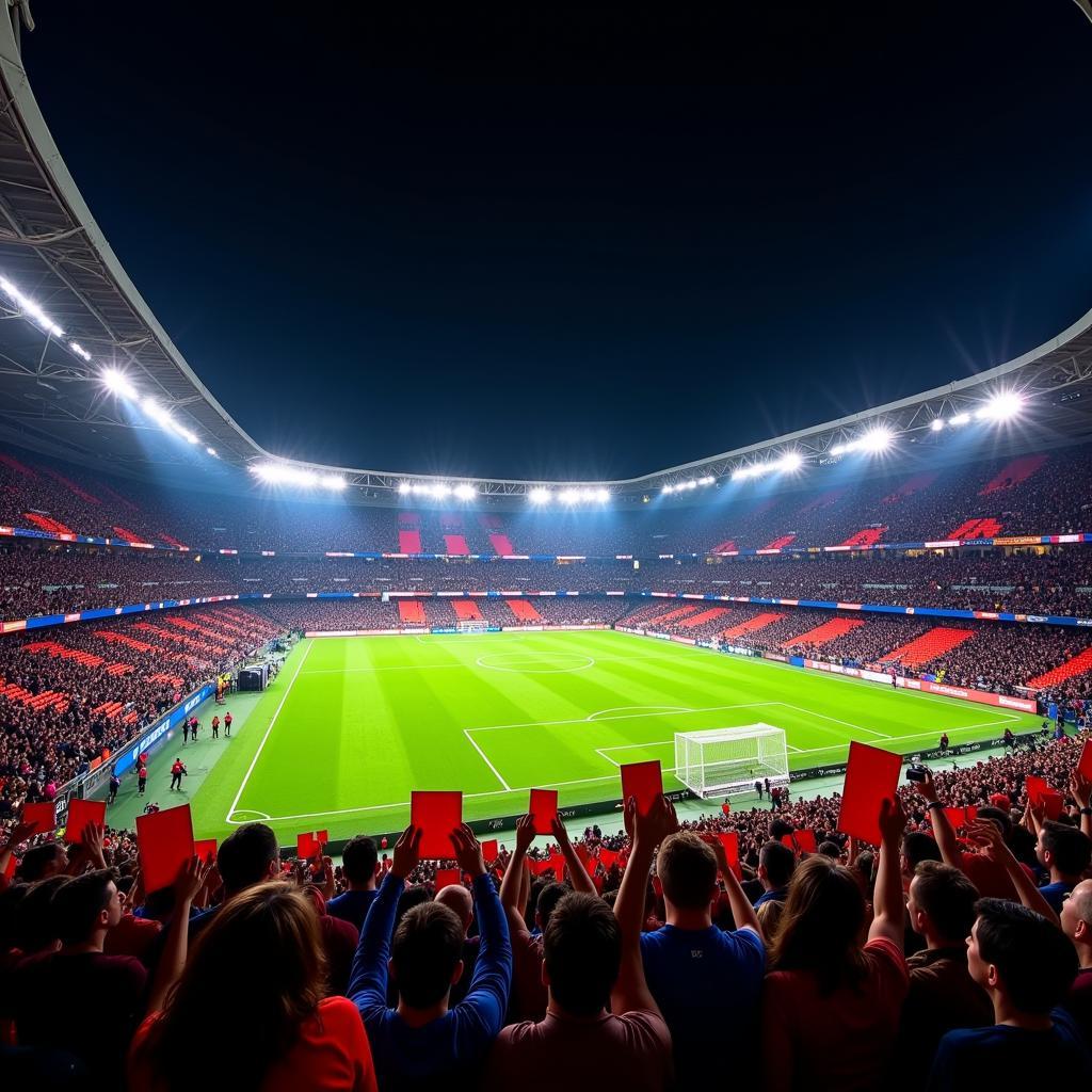 Fans Holding Up Colored Cards to Create a Tifo Display