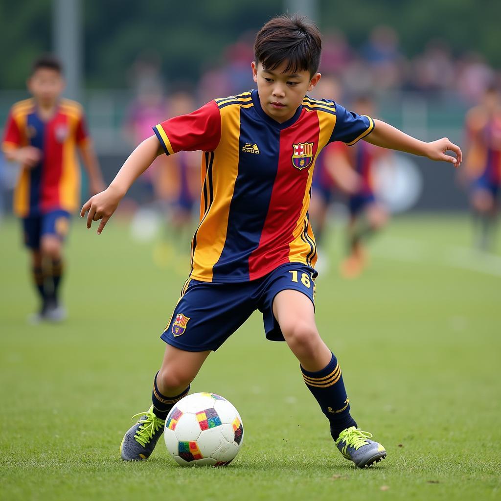 Fan Lin Feng competing in a youth football tournament