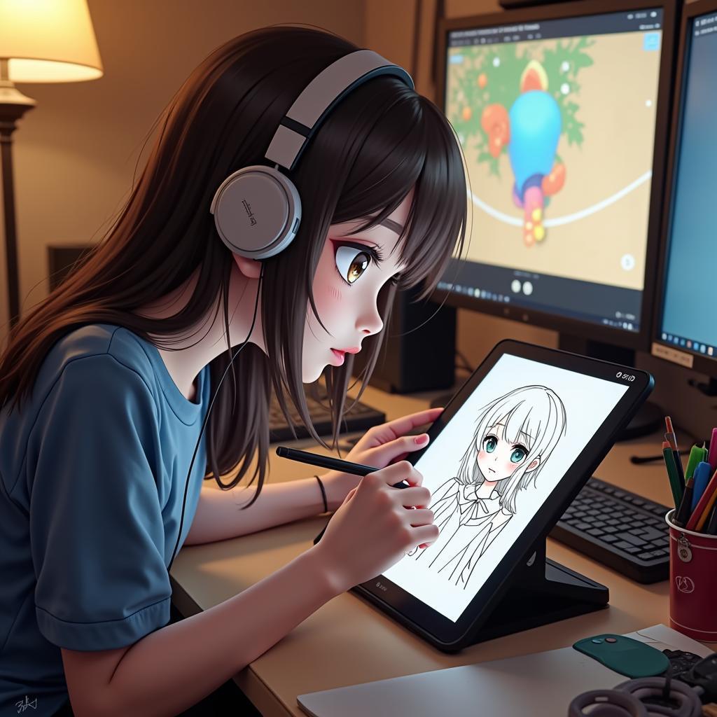 Fan Ling Girl Creating Fan Art