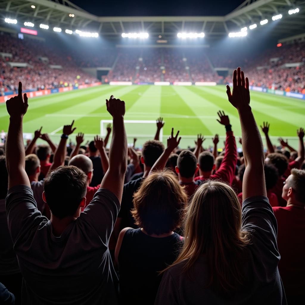 Fans celebrating a goal during a meeting