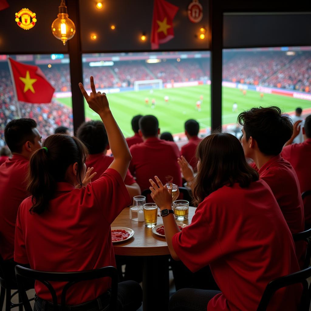 Vietnamese Manchester United Fans Watching a Match Together