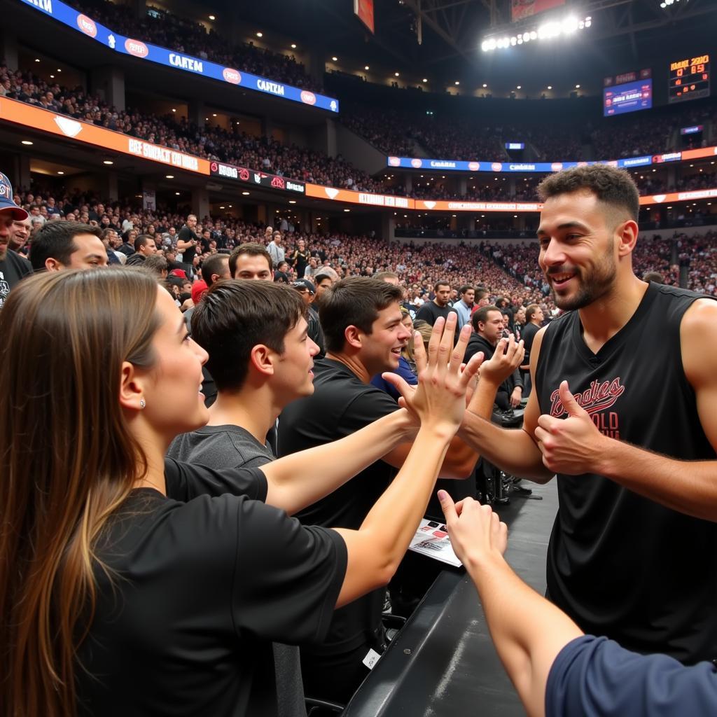 Fans interacting with players