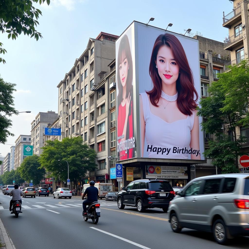 A billboard in Vietnam displaying a birthday advertisement for a Korean idol organized by Vietnamese fans