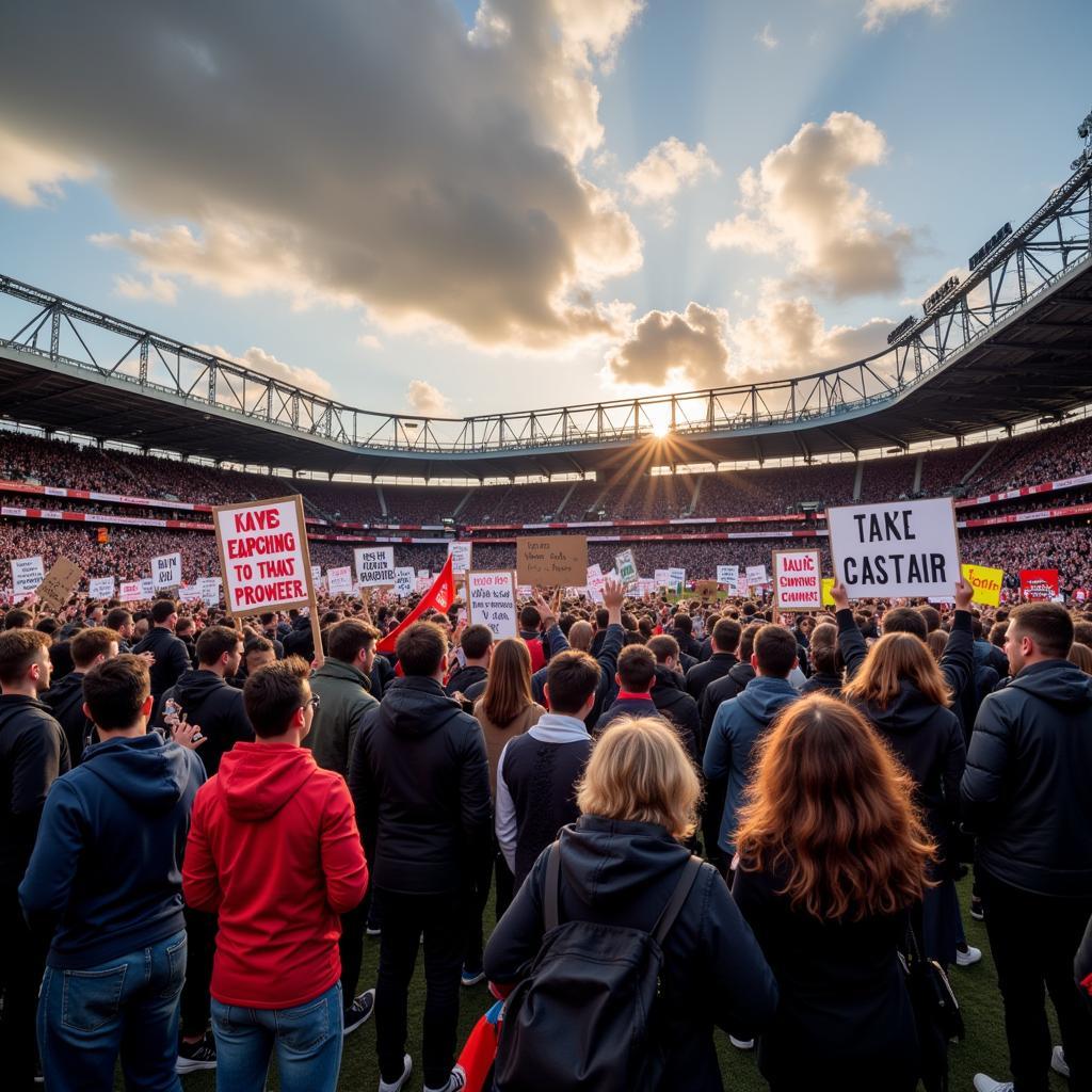 fans protesting outside stadium