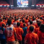 Fans in a crowd wearing matching fan shirts