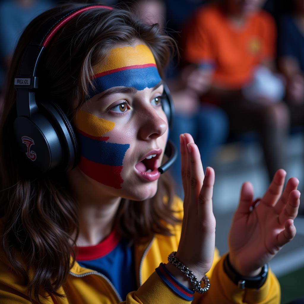 Fan fully engrossed in a football match